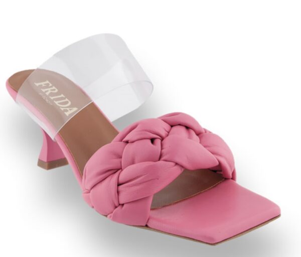 FRIDA by SCHOTT & BRINCK klapki skórzane na obcasie  różowe  R.40  FR45G